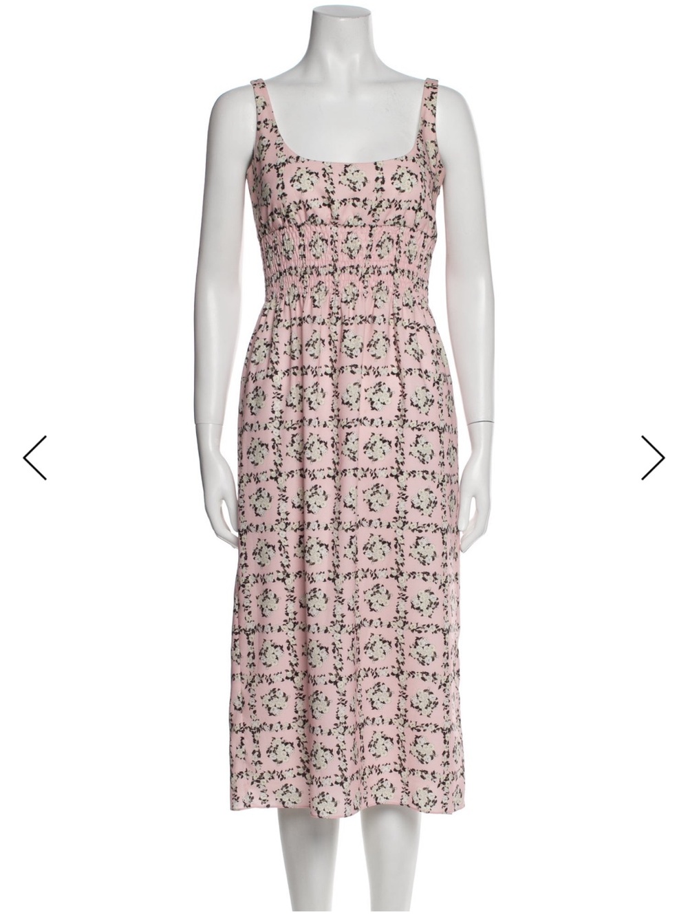 Emilia Wickstead Blush Pink Floral Smocked Midi Dress